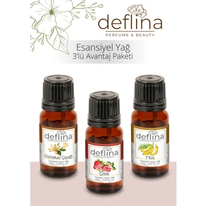 Deflina Kozmetik 3'lü Avantaj Set3 Esansiyel Uçucu Yağ Aromaterapi Difüzör Esansı Hava Nemlendirici Oda Kokusu 3X10ML