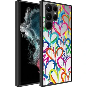 Galaxy S22 Ultra Uyumlu Aynalı Desenli Kamera Korumalı Parlak App Mirror Kapak-Kalp