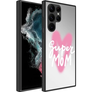 Galaxy S22 Ultra Uyumlu Aynalı Desenli Kamera Korumalı Parlak App Mirror Kapak-Süper Anne