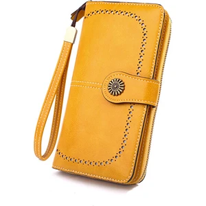 Yağlı Balmumu Deri Uzun Fermuarlı Cüzdan (Yurt Dışından)