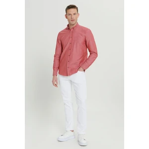 Altınyıldız Classics Erkek Bordo Düğmeli Yaka Kolay Ütülenebilir Pamuklu Slim Fit Dar Kesim Oxford Gömlek
