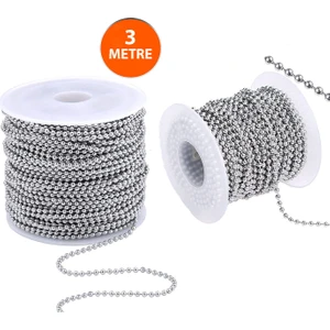 2.3 mm Top Zincir, 3 Metre, Kart Askı Zinciri, Cüzdan Zinciri, Künye Zinciri, Tırnak Makası Zinciri