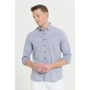 Altınyıldız Classics Erkek Lacivert Slim Fit Dar Kesim %100 Pamuk Armürlü Düğmeli Yaka Casual Gömlek
