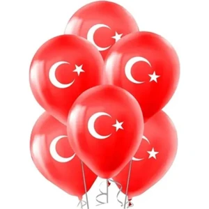 Patladı Gitti 12 Inç 30 cm Türk Bayrağı Baskılı Ay Yıldız Kırmızı Balon Milli Bayram Süsü 10 Adet