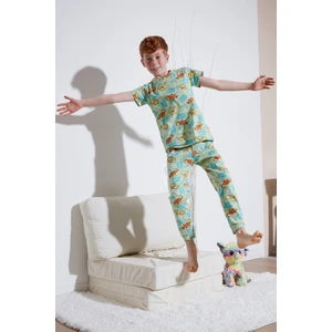 Desenli % 100 Pamuk Bisiklet Yaka Pijama Takımı Erkek Çocuk Pijama Takımı 6651003