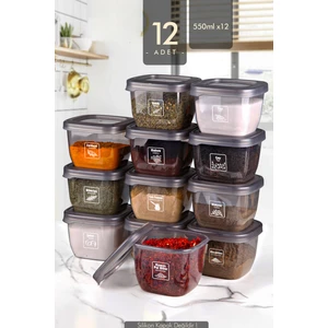 Kitchen Life 12 Adet Antrasit Etiketli Baharatlık Seti -550 ml - 12 li Baharat Takımı Seti