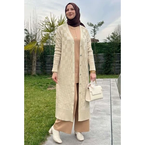 Dama Desenli Taş Triko Hırka