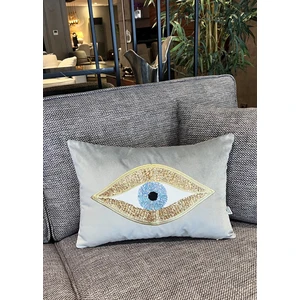 Ge Living Dekoratif Pullu Göz Desenli Gri Kadife Kırlent Kılıfı ( 35 cm x 50 cm )