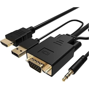 - HDMI To VGA Kablo 3.5mm Ses ve USB Güç Destekli - 1080P - 2 Metre