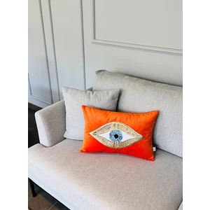 Ge Living Dekoratif Pullu Göz Desenli Turuncu Kadife Kırlent Kılıfı ( 35 cm x 50 cm )
