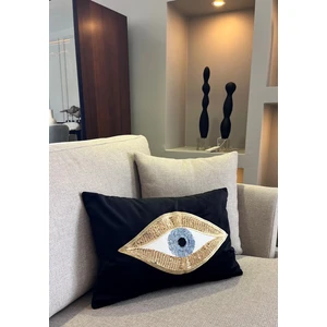 Ge Living Dekoratif Pullu Göz Desenli Siyah Kadife Kırlent Kılıfı ( 35 cm x 50 cm )