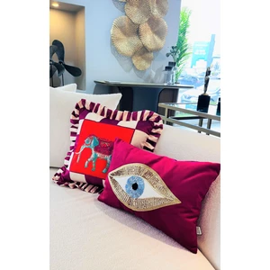 Ge Living Dekoratif Pullu Göz Desenli Mor Kadife Kırlent Kılıfı ( 35 cm x 50 cm )