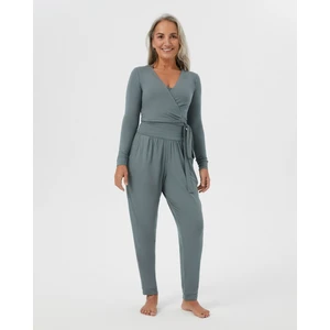 Ayma Active Mavi Gri Anvelop Belden Bağlamalı Crop Bluz