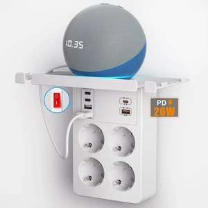 Madvim Store PD20W Anahtarlı Çoklu Priz USB C, Pd 3.0 ve QC18W Hızlı Şarjlı, Uzatmalı Priz 4 Çıkış ve 6 USB Şarj Cihazı Ile, Duvar Prizi Şarj Soketli Topraklı Fiş, 4'lü Priz Çoklayıcı Adaptör, Beyaz