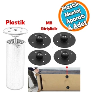 Mobilya Kanepe Masa Baza Sehpa Montaj Ayağı Yuvarlak Plastik Bağlantı Aparatı M8 Civatalı Tabanı 4 Adet