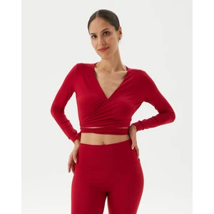 Ayma Active Kırmızı Anvelop Belden Bağlamalı Crop Bluz