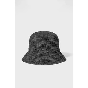 Kadın Hasır Bucket Şapka Naturel Ayarlanabilir Kova Plaj Şapkası Siyah
