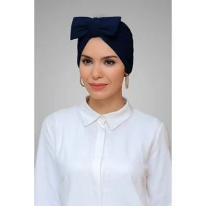 Hürrem Bone Lacivert Pratik Hazır Geçmeli Tesettür Bone Sandy Kumaş Fiyonklu Büzgülü 7006_02