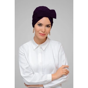 Hürrem Bone Mürdüm Pratik Hazır Geçmeli Tesettür Bone Sandy Kumaş Fiyonklu Büzgülü 7006_07