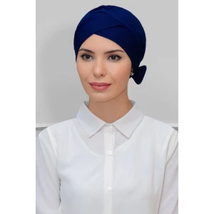Hürrem Bone Lacivert Pratik Hazır Geçmeli Tesettür Bone Petekli Fiyonklu Çift Taraflı Tek Çapraz 1865_02
