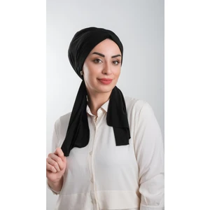 Hürrem Bone Siyah Pratik Hazır Geçmeli Tesettür Bone Kesik Elyaf Sade 2111_01