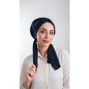 Hürrem Bone Lacivert Pratik Hazır Geçmeli Tesettür Bone Kesik Elyaf Sade 2111_02