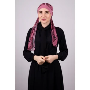 Hürrem Bone Gül Kurusu Pratik Hazır Geçmeli Tesettür Bone Sandy Kumaş Desenli Şifon Kemerli 1305D_18