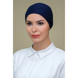Hürrem Bone Lacivert Pratik Hazır Geçmeli Tesettür Bone Jakarlı Desenli Güllü 1202_02