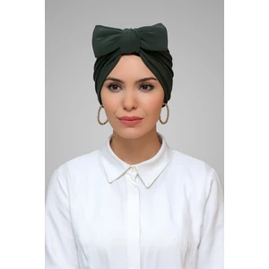 Hürrem Bone Haki Pratik Hazır Geçmeli Tesettür Bone Sandy Kumaş Fiyonklu Büzgülü 7006_09