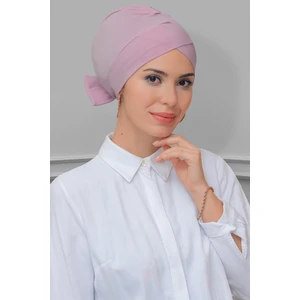 Hürrem Bone Pudra Pratik Hazır Geçmeli Tesettür Bone Sandy Kumaş Fiyonklu Çift Taraflı Tek Çapraz 1833_06
