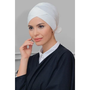 Hürrem Bone Krem Pratik Hazır Geçmeli Tesettür Bone Sandy Kumaş Fiyonklu Çift Taraflı Tek Çapraz 1833_40