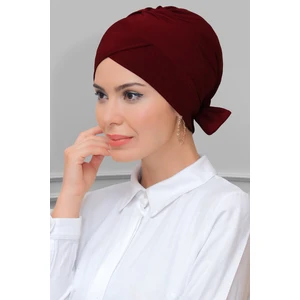 Hürrem Bone Bordo Pratik Hazır Geçmeli Tesettür Bone Sandy Kumaş Fiyonklu Çift Taraflı Tek Çapraz 1833_16