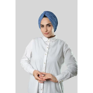 Hürrem Bone Indigo Çapraz Büzgülü Piliseli Tesettür Bone Fukuro Kendinden Desenli 2316_34