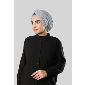 Hürrem Bone Gri Çapraz Büzgülü Piliseli Tesettür Bone Fukuro Kendinden Desenli 2316_15