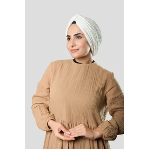 Hürrem Bone Krem Çapraz Büzgülü Piliseli Tesettür Bone Fukuro Kendinden Desenli 2316_40