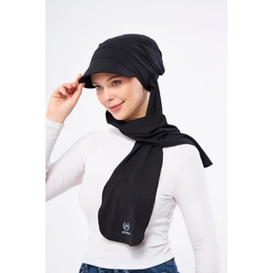 Hürrem Bone Siyah Şapkalı Atkılı Geçmeli Tesettür Bone Swimmy Logolu 2321_01