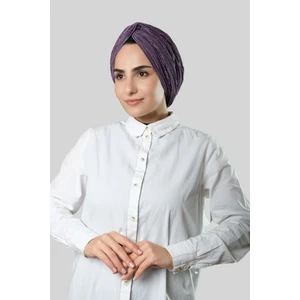 Hürrem Bone Mor Çapraz Büzgülü Piliseli Tesettür Bone Fukuro Kendinden Desenli 2316_22