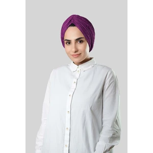 Hürrem Bone Şarabi Çapraz Büzgülü Piliseli Tesettür Bone Fukuro Kendinden Desenli 2316_08