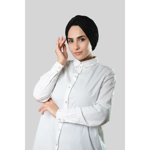 Hürrem Bone Siyah Çapraz Büzgülü Piliseli Tesettür Bone Fukuro Kendinden Desenli 2316_01