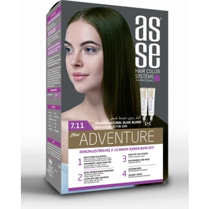Adventure Set Saç Boyası, Kalıcı ve Canlı Renkler 1+1 İki Kullanım Seti (No:7.11 Orta Doğal Zeytin Sarı)