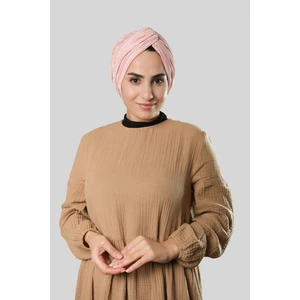 Hürrem Bone Pudra Çapraz Büzgülü Piliseli Tesettür Bone Fukuro Kendinden Desenli 2316_06