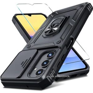 M.TK Moveteck Samsung Galaxy A05S Kılıf Kamera Korumalı Sürgülü Yüzüklü Armor Military Zırh Tank Standlı + 9h Cam 2in1 Set
