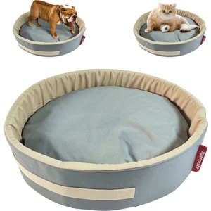 Sünger Simit Köpek Yuvası Küçük Irk Köpek Yatağı ve Kedi Yatağı 55 cm Antrasit Bej