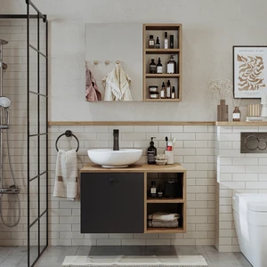 Lavabolu Mdf 75 cm Lotus Çekmeceli Banyo Dolabı + Aynalı Üst Dolabı