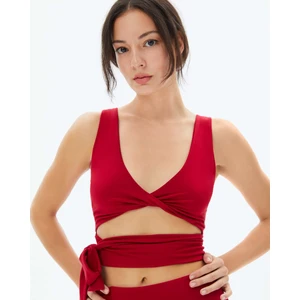 Ayma Active Kırmızı Kadın Önü Büzgülü Belden Bağlamalı Spor Yoga Büstiyer