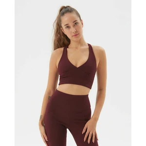 Ayma Active Kahverengi Organik Pamuk Dekolteli Göğüs Pedli Çapraz Askılı Crop Halter Büstiyer