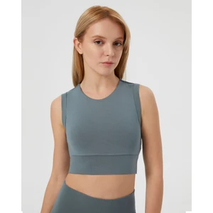 Ayma Active Mavi Gri EcoVero Sırt Dekolteli Drape Detaylı Crop Sırt Pencereli Büstiyer
