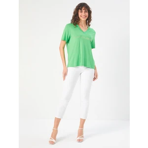 Faik Sönmez Simli Triko Yakalı Taş Sloganlı V Yaka T-Shırt 68646