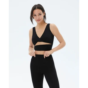 Ayma Active Siyah EcoVero Viskoz, Kadın Önü Burgulu Belden Bağlamalı Göğüs Pedli Spor Pilates Yoga Büstiyer