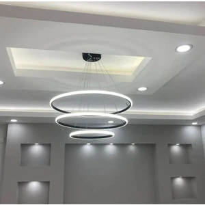 Üçlü Halka LED Avize Siyah Beyaz Işık Salon,oturma Odası